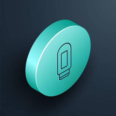 Isometric line Cream veya losyon kozmetik tüp ikonu siyah arka planda izole edildi. Erkekler için vücut bakım ürünleri. Turkuaz daire düğmesi. Vektör İllüstrasyonu