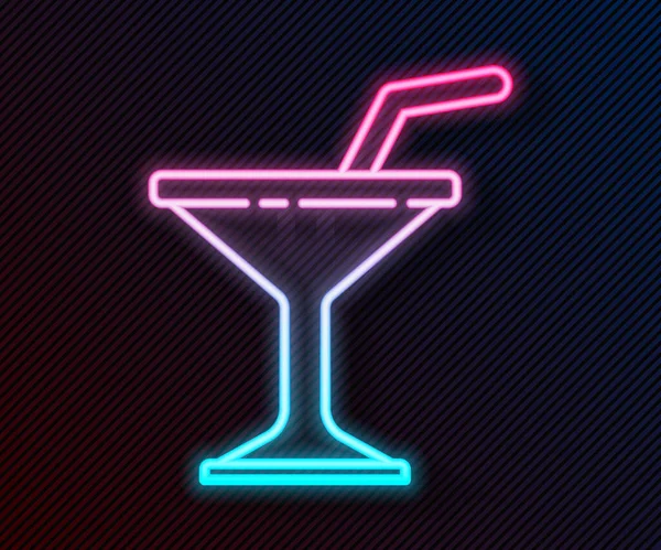 Parlayan Neon Hattı Martini Cam Ikonu Siyah Arka Planda Izole — Stok Vektör