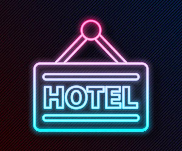 黒の背景に隔離されたテキストホテルのアイコンとネオンライン看板屋外広告を光る ベクターイラスト — ストックベクタ