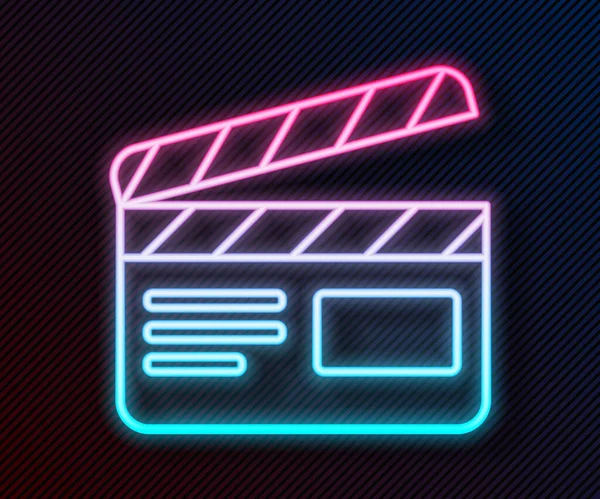 Glödande Neon Line Movie Clapper Ikon Isolerad Svart Bakgrund Filmklappbräda — Stock vektor