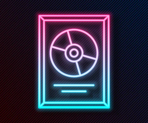 Gloeiende Neon Lijn Disk Award Frame Icoon Geïsoleerd Zwarte Achtergrond — Stockvector