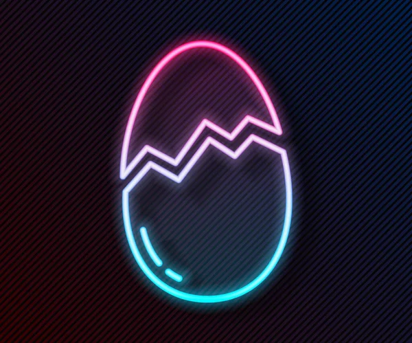Glowing Neon Line Broken Egg Icon Isolated Black Background Happy — Stock Vector