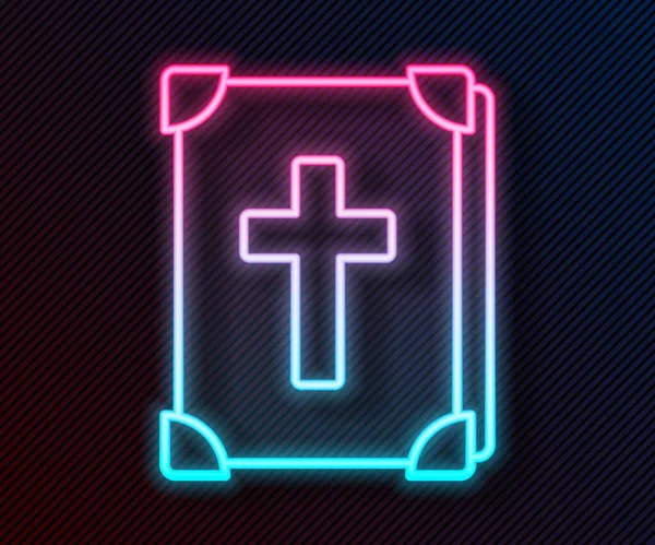 Linea Neon Incandescente Icona Del Libro Della Sacra Bibbia Isolata — Vettoriale Stock