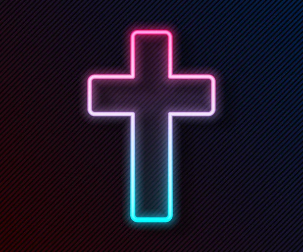 Linea Neon Luminosa Icona Della Croce Cristiana Isolata Sfondo Nero — Vettoriale Stock