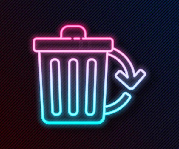 Gloeiende Neon Lijn Prullenbak Met Recycle Symbool Pictogram Geïsoleerd Zwarte — Stockvector