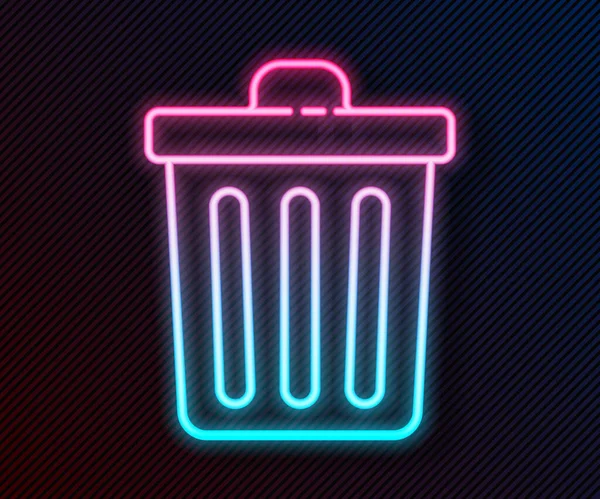 Glowing Neon Line Trash Can Icon Isolated Black Background Garbage — Stock Vector