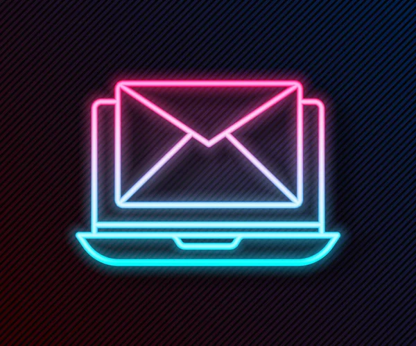 Zářící Neonový Řádek Laptop Obálkou Otevřenou Mailovou Ikonou Obrazovce Izolované — Stockový vektor