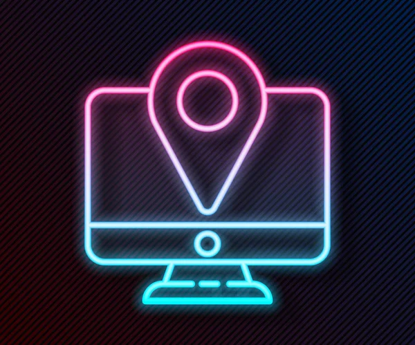 Glowing Neon Line Computer Monitor Folded Map Location Marker Icon — Stock Vector