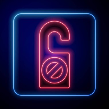 Parlayan neon lütfen mavi arkaplanda izole edilmiş simgeyi rahatsız etmeyin. Otel Kapısı Askısı Etiketleri. Vektör İllüstrasyonu