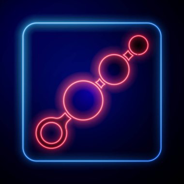 Parlayan neon anal boncuk ikonu mavi arkaplanda izole edildi. Anal taşak işareti. Fetiş aksesuarı. Erkekler ve kadınlar için seks oyuncağı. Vektör İllüstrasyonu