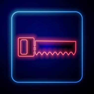 Parlayan neon el mavi arka planda izole edilmiş bir ikon gördü. Vektör İllüstrasyonu