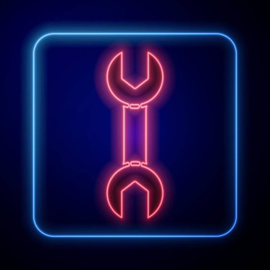 Parlayan neon anahtarlı simge mavi arkaplanda izole edildi. Vektör İllüstrasyonu