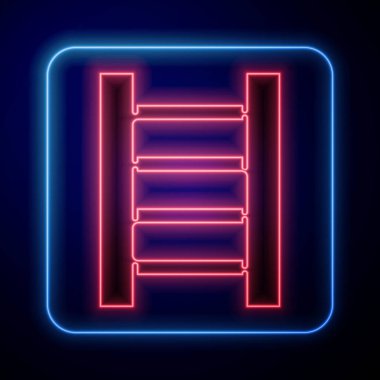 Parlayan neon ahşap merdiven ikonu mavi arka planda izole edildi. Vektör İllüstrasyonu