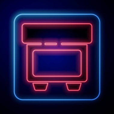 Parlayan neon fünyeli elektrik koruma bileşeni ikonu mavi arkaplanda izole edildi. Eriyen koruyucu fitil. Vektör İllüstrasyonu