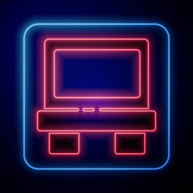 Parlayan neon fünyeli elektrik koruma bileşeni ikonu mavi arkaplanda izole edildi. Eriyen koruyucu fitil. Vektör İllüstrasyonu