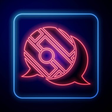 Şehir haritası navigasyon simgesinin parlayan neon bilgileri mavi arkaplanda izole edildi. Mobil Uygulama Arayüzü tasarımı. Coğrafi konsept. Vektör İllüstrasyonu