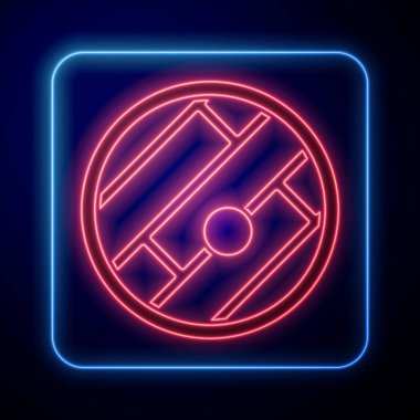 Mavi arkaplanda konum simgesi izole edilmiş parlayan neon katlı harita. Vektör İllüstrasyonu