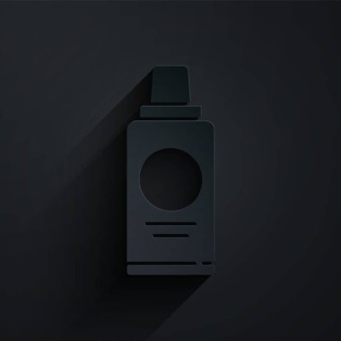 Siyah arka planda izole edilmiş bir şişe şampuan. Kağıt sanatı tarzı. Vektör İllüstrasyonu