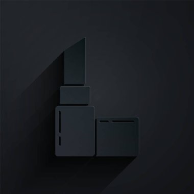 Kağıt kesiği ruj simgesi siyah arkaplanda izole edilmiş. 8 Mart. Uluslararası Mutlu Kadınlar Günü. Kağıt sanatı tarzı. Vektör İllüstrasyonu