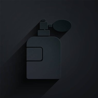 Kağıt kesiği, siyah arkaplanda izole edilmiş parfüm ikonu. Kağıt sanatı tarzı. Vektör İllüstrasyonu