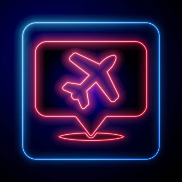 Leuchtende Neon Sprechblase Mit Flugzeugreisesymbol Isoliert Auf Blauem Hintergrund Flugzeugbeförderungsschild — Stockvektor