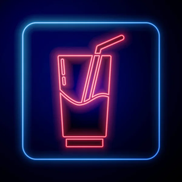 Gloeiende Neon Cocktail Alcohol Drinken Pictogram Geïsoleerd Blauwe Achtergrond Vector — Stockvector