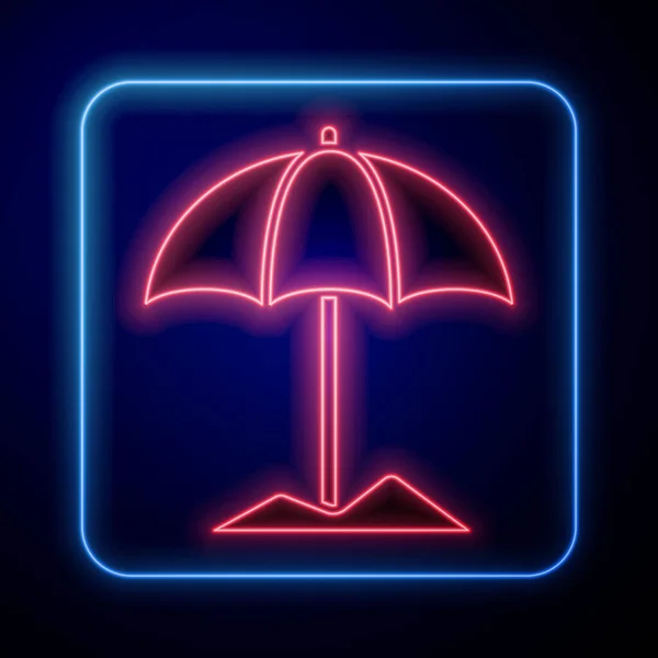 Gloeiende Neon Zon Beschermende Paraplu Voor Strand Icoon Geïsoleerd Blauwe — Stockvector