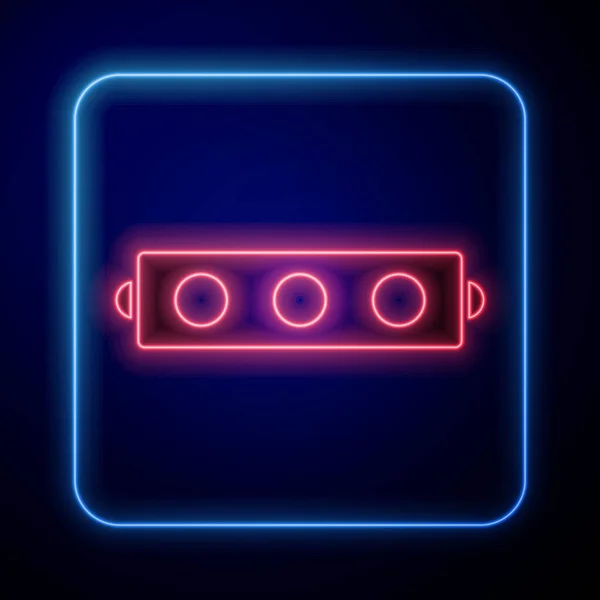 Świecący Neon Silikonowa Kula Knebel Ikoną Skórzanego Pasa Izolowane Niebieskim — Wektor stockowy