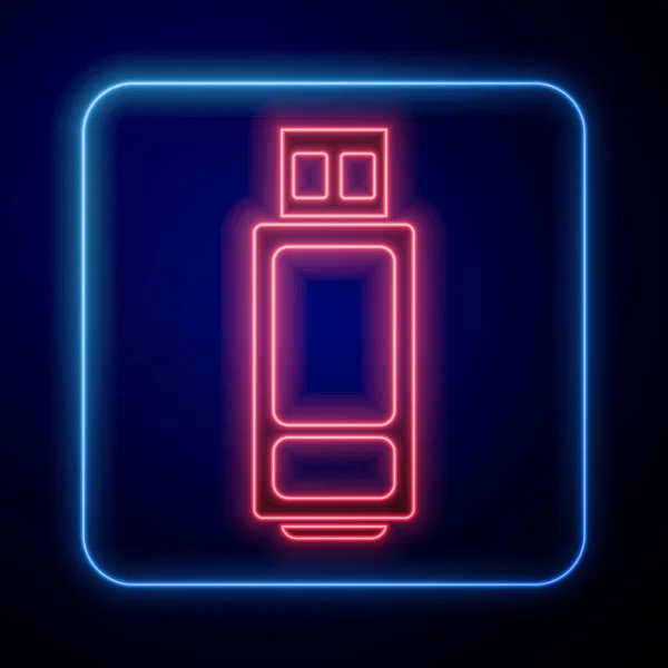 Glowing Neon Usb Flash Drive Icon Isolated Blue Background Vector — Stock Vector