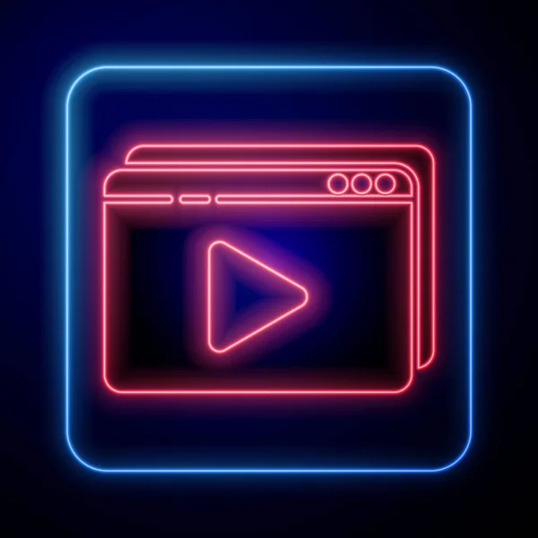 Leuchtende Neon Online Spielen Video Symbol Isoliert Auf Blauem Hintergrund — Stockvektor