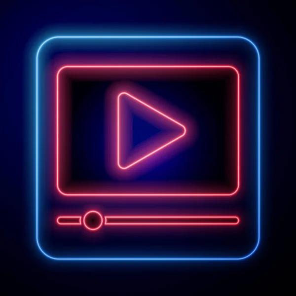 Leuchtende Neon Online Spielen Video Symbol Isoliert Auf Blauem Hintergrund — Stockvektor