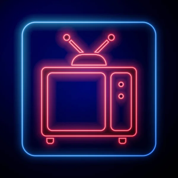 Leuchtendes Neonfarbenes Retro Symbol Auf Blauem Hintergrund Fernsehzeichen Vektorillustration — Stockvektor