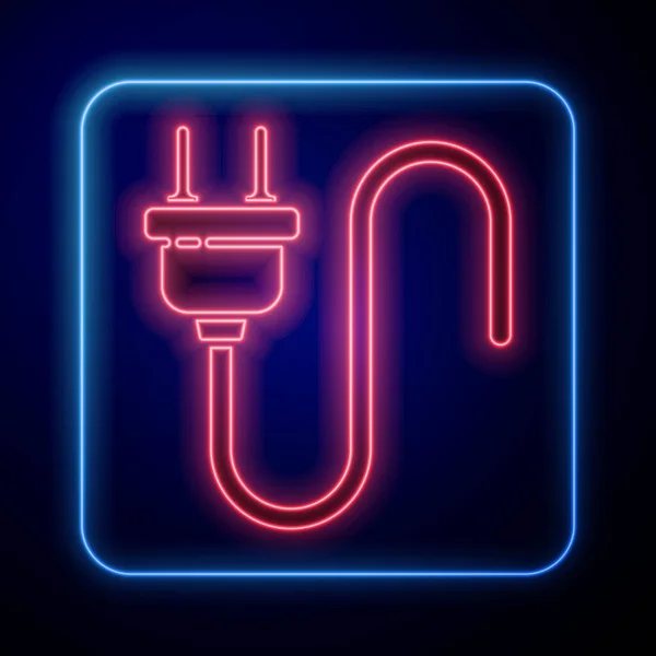 Glödande Neon Elektrisk Plugg Ikon Isolerad Blå Bakgrund Begreppet Anslutning — Stock vektor