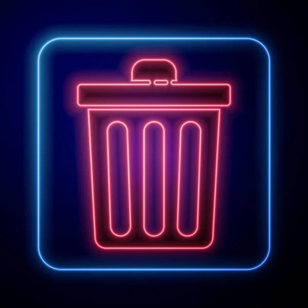 ネオンの輝きを放つゴミ箱アイコンは青の背景に隔離されます ゴミのゴミ箱の看板 リサイクルバスケットのアイコン オフィスのゴミアイコン ベクターイラスト — ストックベクタ