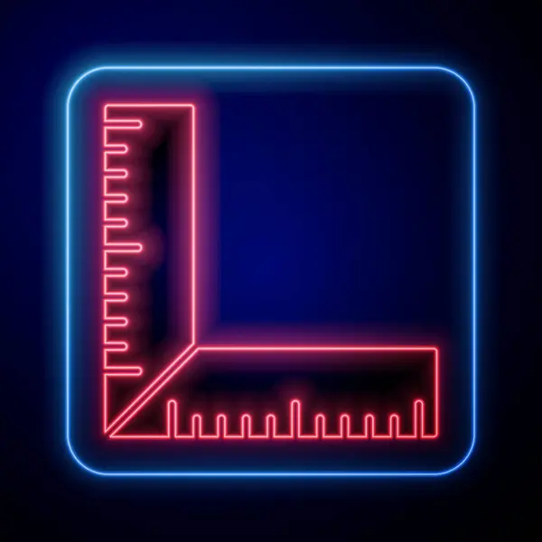 Gloeiende Neon Corner Liniaal Pictogram Geïsoleerd Blauwe Achtergrond Setsquare Hoek — Stockvector