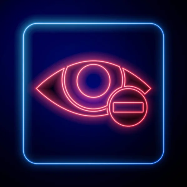 Parlayan Neon Kırmızı Göz Efekti Simgesi Mavi Arkaplanda Izole Edildi — Stok Vektör