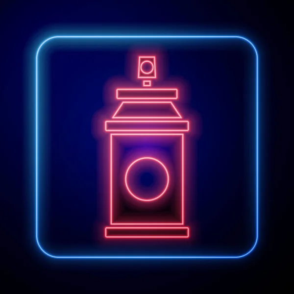 Gloeiende Neon Verfspuitbus Pictogram Geïsoleerd Blauwe Achtergrond Vector Illustratie — Stockvector