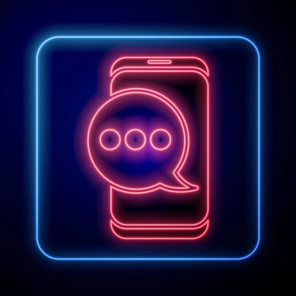 Glowing neon New chat messages notification on phone icon isolated on blue background. Smartphone chatting sms messages speech bubbles. Vector Illustration