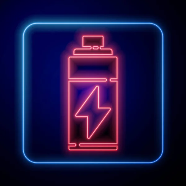 Leuchtendes Neon Akku Symbol Isoliert Auf Blauem Hintergrund Blitz Symbol — Stockvektor