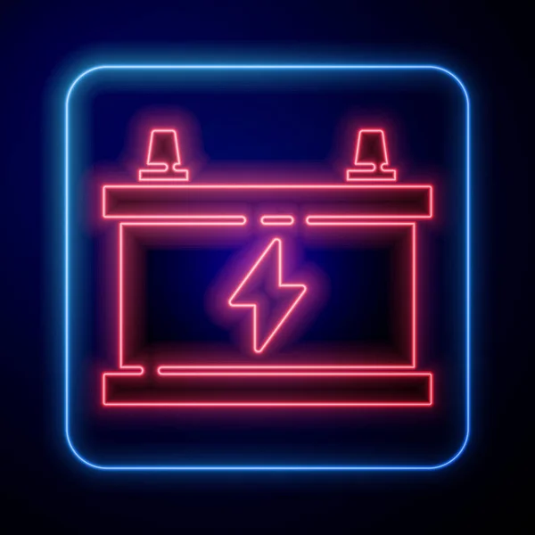 Zářící Neonové Auto Baterie Ikona Izolované Modrém Pozadí Akumulátorová Akumulátorová — Stockový vektor
