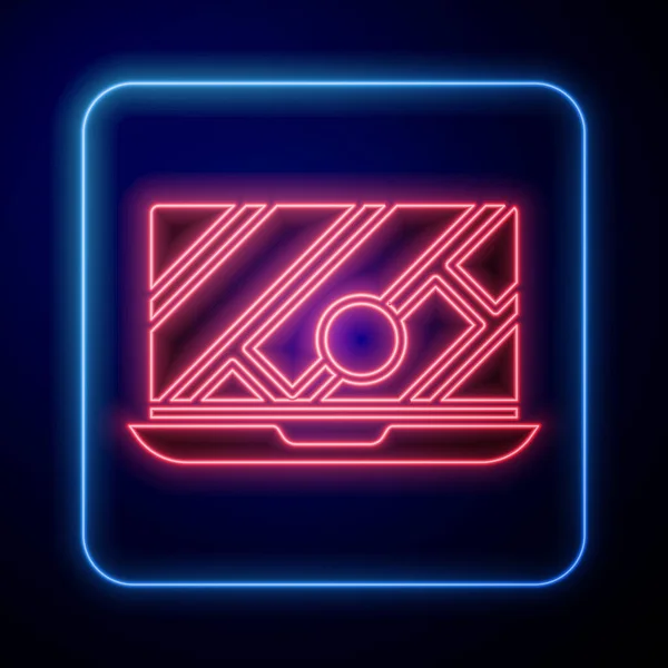 Világító Neon Infographic Várostérkép Navigációs Ikon Elszigetelt Kék Háttérrel Laptop — Stock Vector