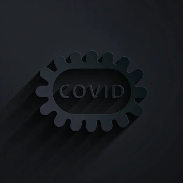 Papier Découpé Corona Virus Covid Icône Isolée Sur Fond Noir — Image vectorielle
