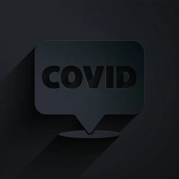 Paper Cut Corona Virus Covid Location Icon Isolated Black Background — Stock Vector