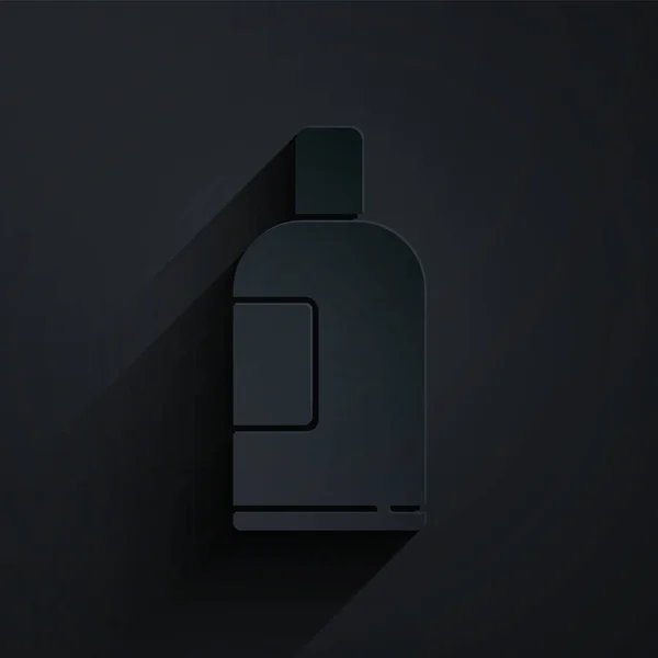 Papier Gesneden Fles Shampoo Pictogram Geïsoleerd Zwarte Achtergrond Papierkunst Stijl — Stockvector