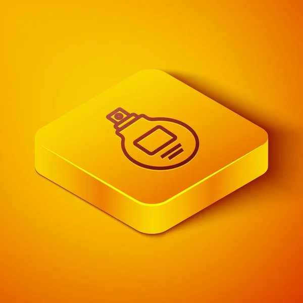 Isometric Line Perfume Icon Isolated Orange Background Yellow Square Button — Stock Vector