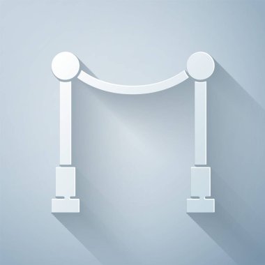 Kağıt kesiği, gri arka planda bariyer simgesi olan bir halı. VIP etkinliği, lüks kutlama. Ünlüler partisi girişi. Kağıt sanatı tarzı. Vektör İllüstrasyonu