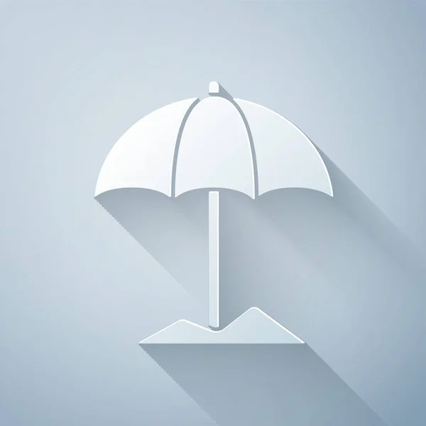 Χαρτί κοπής Κυρ προστατευτική ομπρέλα για την παραλία εικονίδιο απομονώνονται σε γκρι φόντο. Μεγάλη ομπρέλα για εξωτερικό χώρο. ομπρέλα παραλίας. Στυλ χάρτινης τέχνης. Εικονογράφηση διανύσματος — Διανυσματικό Αρχείο