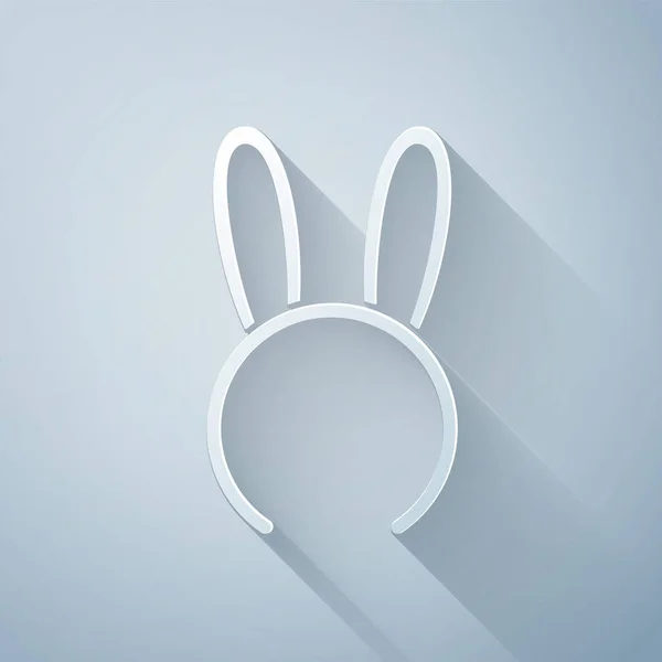 Máscara de corte de papel com ícone de orelhas de coelho longo isolado no fundo cinza. Um acessório fetichista. Brinquedo sexual para adultos. Estilo de arte de papel. Ilustração vetorial — Vetor de Stock
