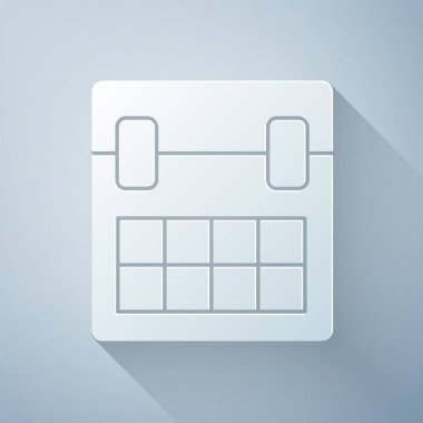 Kağıt kesiği Takvim simgesi gri arkaplanda izole edildi. Olay hatırlatma sembolü. Kağıt sanatı tarzı. Vektör İllüstrasyonu