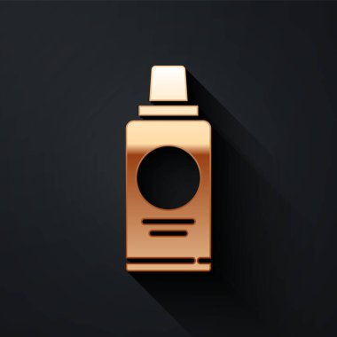 Siyah arka planda izole edilmiş altın şampuan ikonu. Uzun gölge tarzı. Vektör İllüstrasyonu